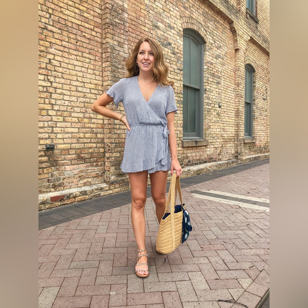 Abercrombie blue and white striped romper